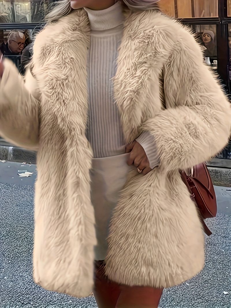 Gemütliche Damenjacke – weich, lange Ärmel mit Knopfleiste vorne, cremefarben, einfarbig, perfekt für Herbst und Mode, modische Winterjacke_voghion.com