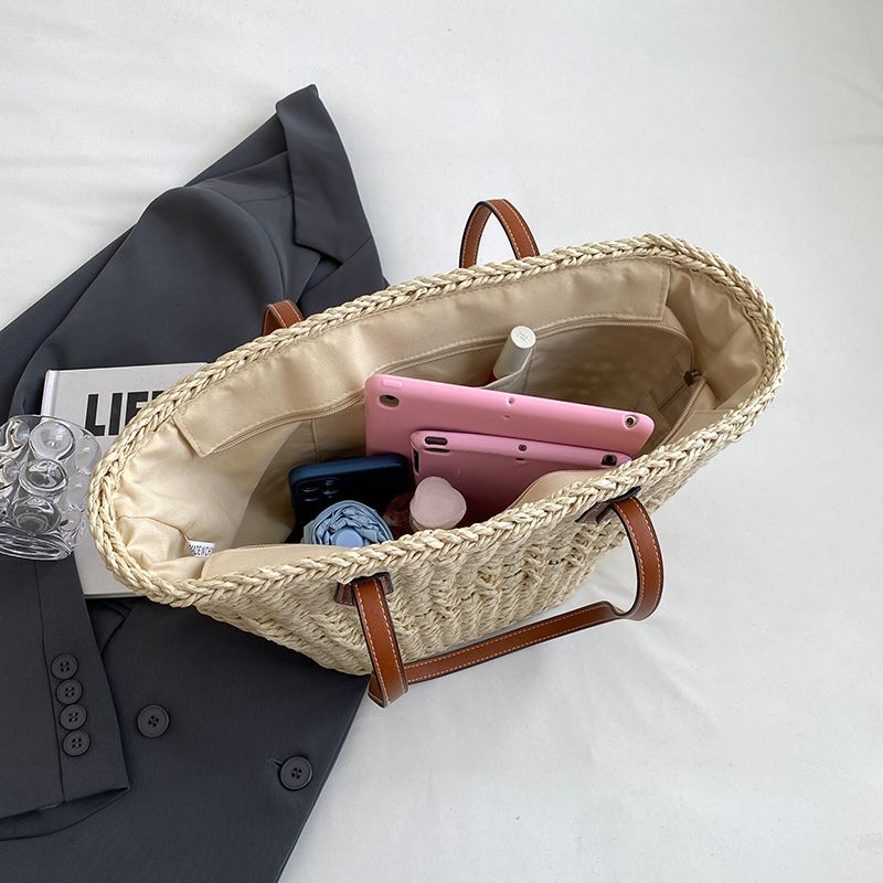 Gewebter Strohhalm für Frauen, große Kapazität, 2025, neuer Urlaub, vielseitige Schulterkorb-Handtasche, Strandtasche_voghion.com