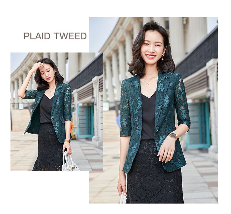 Giacca da abito piccola in pizzo da donna, da indossare come capospalla, popolare e alla moda, camicia estiva sottile con maniche a tre quarti e protezione solare._voghion.com