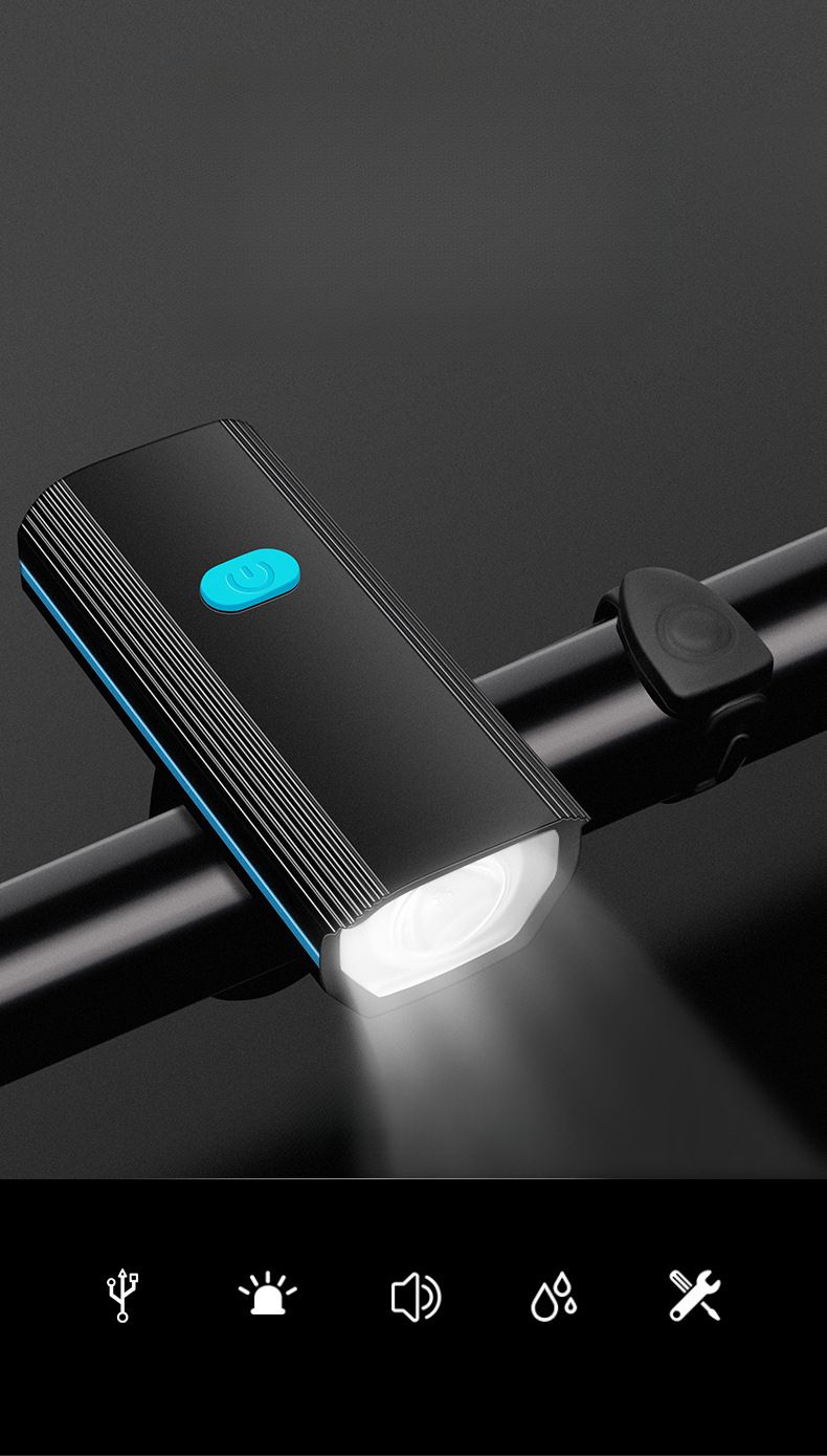 New Product Bicycle Two-in-One Mountain Bike USB Rechargeable Front Light With Bright Flashlight Horn_voghion.com