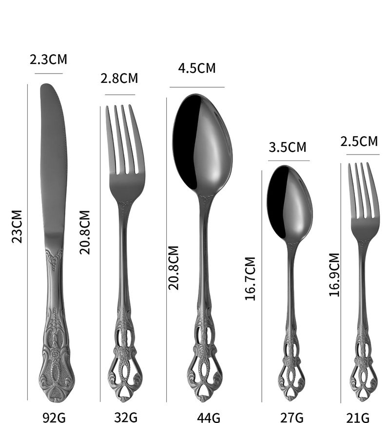Sada nádobí z nerezové oceli Royal Court, duté vyřezávané nádobí, kreativní nádobí, nůž, vidlička a lžíce, pět hlavních kusů_voghion.com