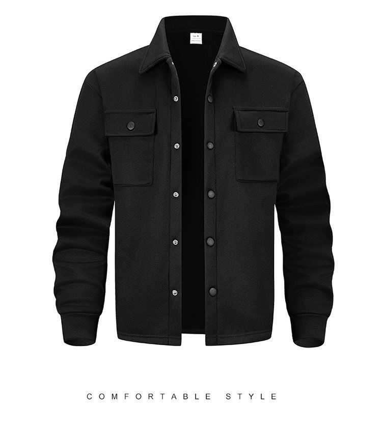 Herren-Fleecejacke in schmaler Passform, Polyestergemisch, Patchwork-Design, einreihiger Freizeitmantel (Schwarz/Dunkelgrau, S-3XL)_voghion.com