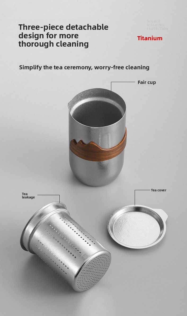 Doppelschicht-Teesieb-Set aus reinem Titan, neue tragbare Wassertrennung für den Außenbereich, schnelle Teetasse, eine Kanne, vier Tassen_voghion.com