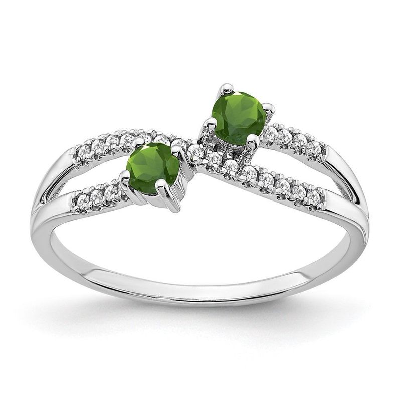 14k White Gold Two-stone Peridot And Diamond Ring_voghion.com