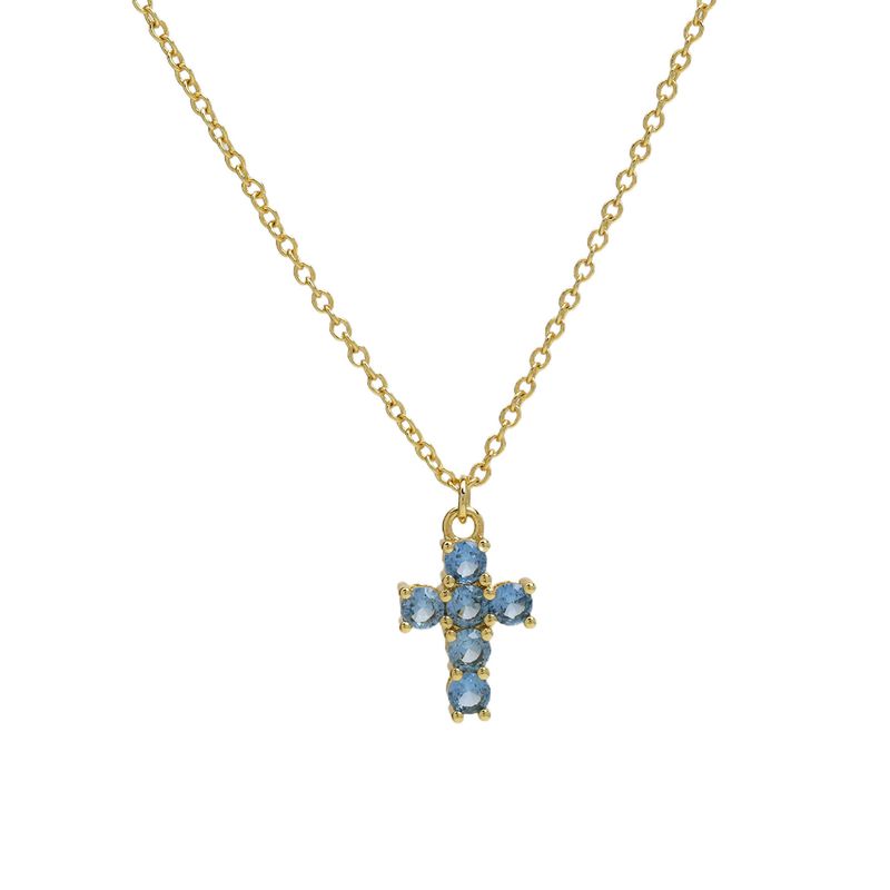 Collana con ciondolo a croce in pietra di compleanno con zirconi color ottone e pietra portafortuna di dicembre, molto venduta_voghion.com