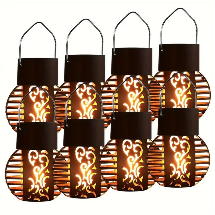 Lanterne solari a fiamma sospese - Luci a sfera a LED per esterni in stile europeo con illuminazione da 6 a 12 ore, interruttore manuale (modello DC8161, bianco caldo e ambra)_voghion.com