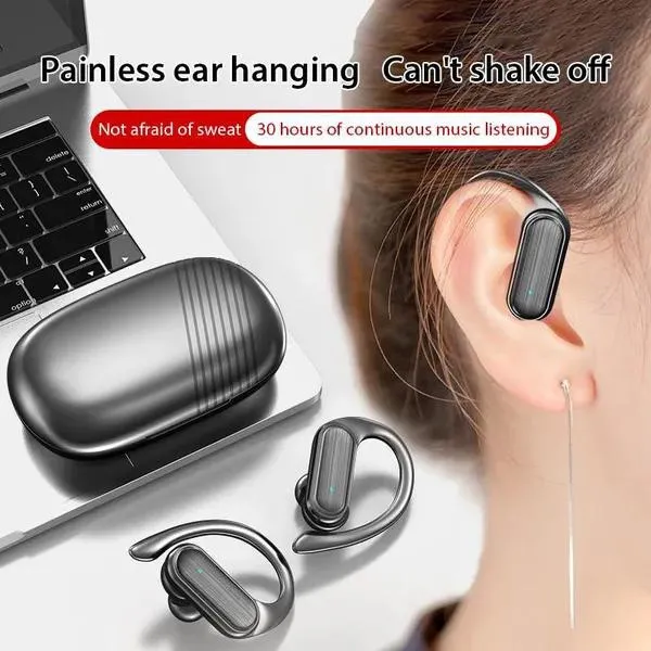 Auricolari stereo HiFi wireless Bluetooth 5.3 9D, auricolari sportivi Bluetooth con gancio auricolare, mini auricolari impermeabili con_voghion.com