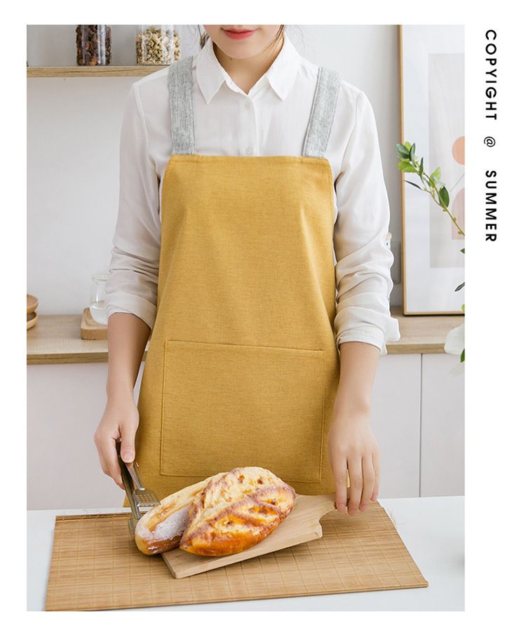 Küchenschürze mit Kreuzrücken und Taschen – Ölbeständiges Polyester, verstellbar, leuchtendes Gelb, elegantes Grau, zartes Blau, Mint_voghion.com