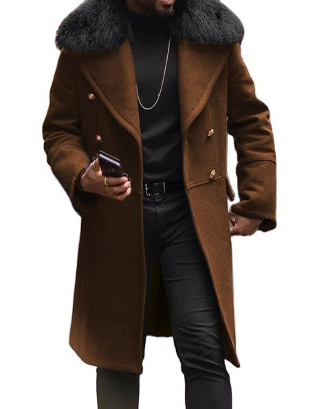 2024 New Casual Woolen Solid Color Slim Fit Double breasted Youth Men's Coat Collar_voghion.com