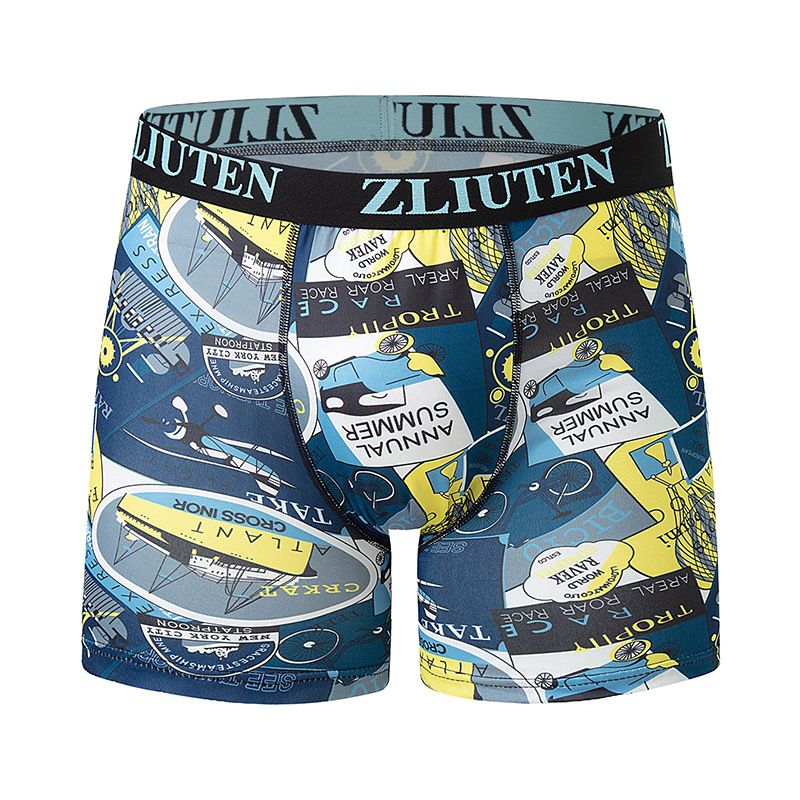 Overseas Men's Printed Cartoon Long Trendy Shorts Plus Size Youth Mid-Waist Boxer Briefs_voghion.com