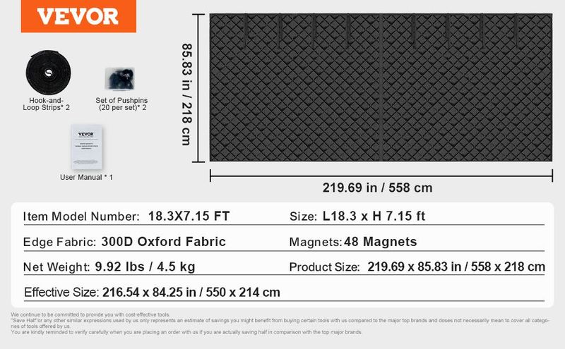 VEVOR Garage Door Screen For Winter 18.3 X 7.15 Ft Garage Door Insulation Kit_voghion.com