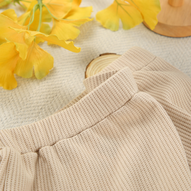 Kadın örme Waffle sıcak pijama bağcıklı uzun kollu pantolon iç çamaşırı üç parçalı rahat ev giyimi_voghion.com