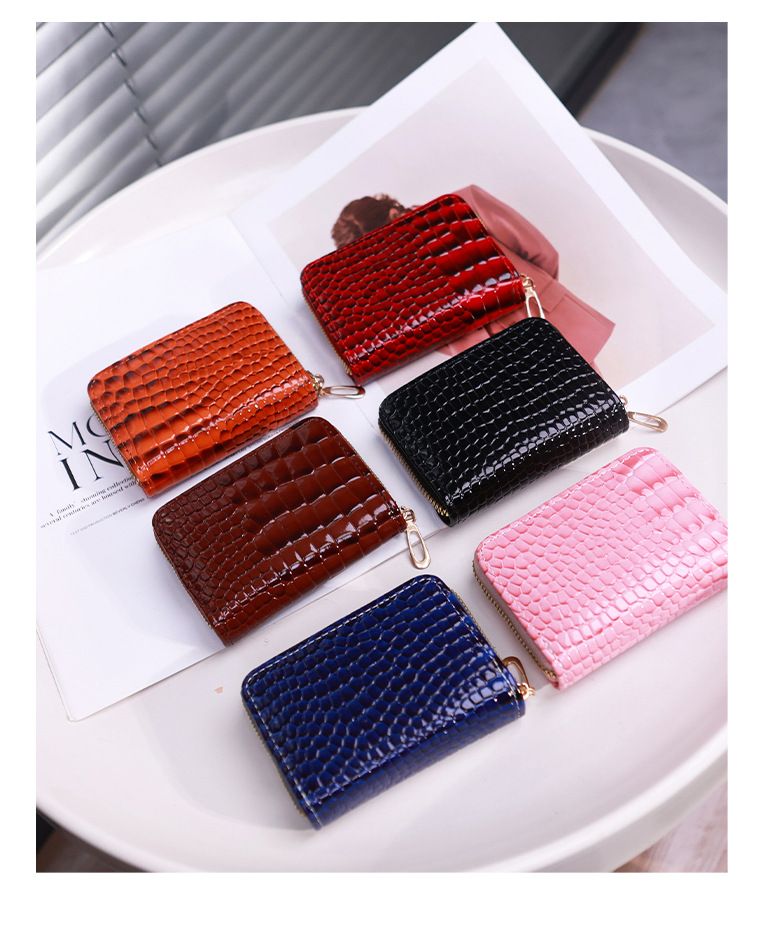 Card Bag Card Cases Card Holder For Women Crocodile Pattern Solid Color Accordion Simple Multi Card Slot Card Holder Zipper Coin Purse For Women_voghion.com