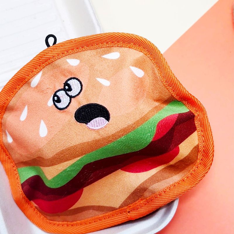 Giocattolo da masticare per animali domestici a forma di hamburger masticabile resistente per la pulizia dei denti e l'intrattenimento, con suono di peluche._voghion.com