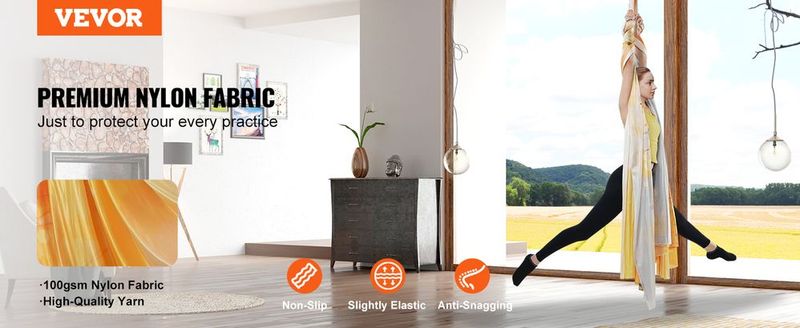 VEVOR Aerial Yoga Hammock & Swing, 5.5 Yards, Aerial Yoga Starter Kit With 100gsm Nylon Fabric, Full Rigging Hardware & Easy Set-up Guide, Antigravity Flying For All Levels Fitness Bodybuilding, Gold_voghion.com