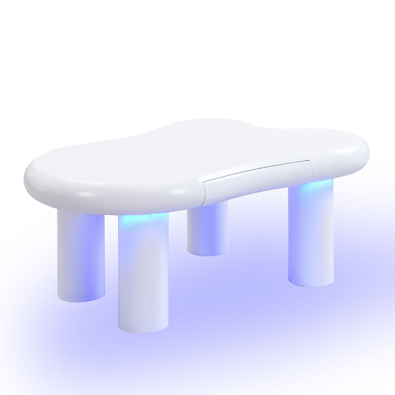 Table basse en MDF blanc en forme de nuage avec éclairage LED 16 couleurs et tiroir – Table de salon moderne avec rangement_voghion.com