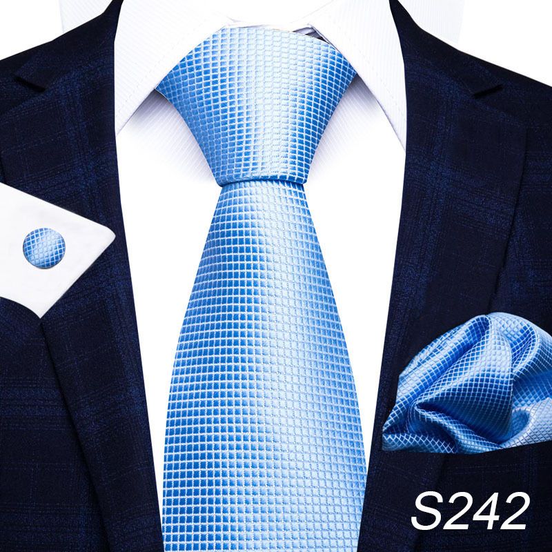 Corbata de seda de poliéster de alta calidad unisex para hombre, corbata formal de color sólido, bolsillo, toalla, gemelos, juego de jacquard_voghion.com