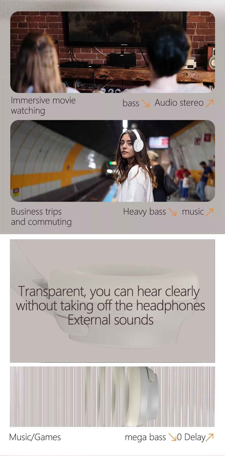 Wireless Bluetooth Headphones Over Ear With Noise Cancelling, Hi-Fi Stereo Sound, FM Radio, Lightweight Comfort For Music & Calls_voghion.com