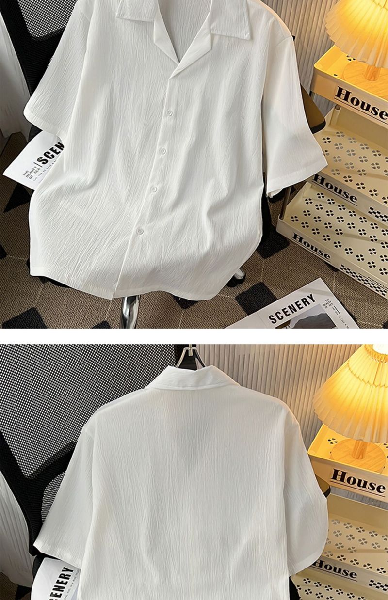 Herenkleding Drape Ice Silk Shirt Heren Korte Mouw Losse Amerikaanse Cubaanse Kraag Shirt Zomer Trendy Knappe Koppelskleding_voghion.com
