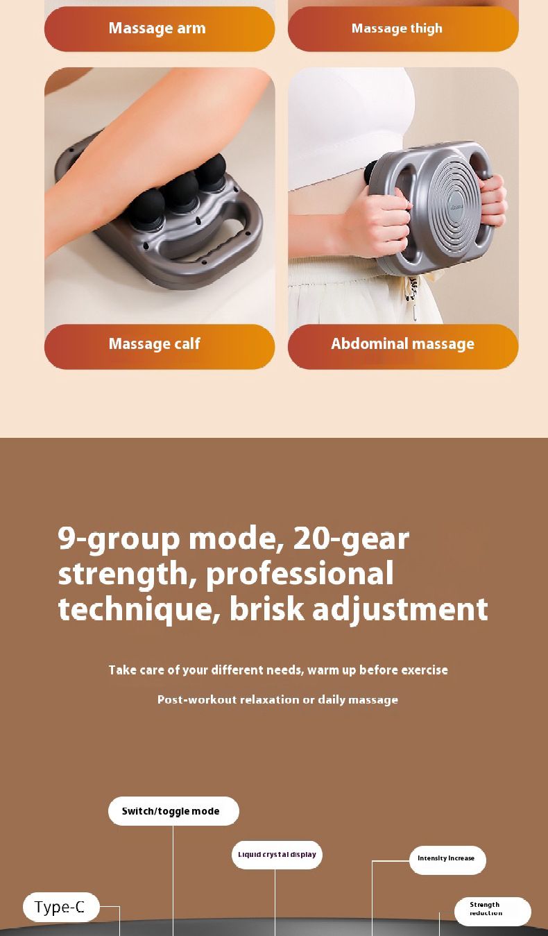 Rechargeable fascia gun Pro grade low back powerful vibration muscle relaxation massager six-head fascia gun_voghion.com