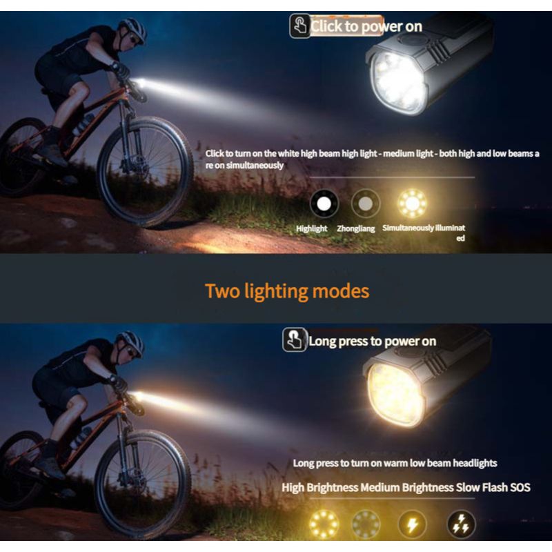 Bicicletta ricaricabile in lega di alluminio per pedalate notturne all'aperto, alta luminosità, lunga durata, strada e montagna bicolore._voghion.com