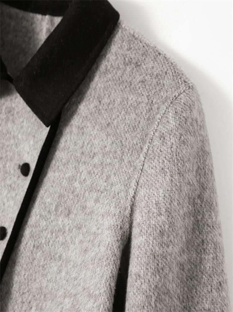 Kadın Giyim retro yeni moda çift düğmeli rahat orta uzunlukta mizaç kontrast renk küçük yaka yün ceket kadınlar için_voghion.com