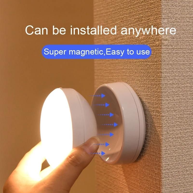 Luce notturna a LED con sensore di movimento, ricarica USB, lampada rotonda per camera da letto, corridoio, bagno di casa_voghion.com