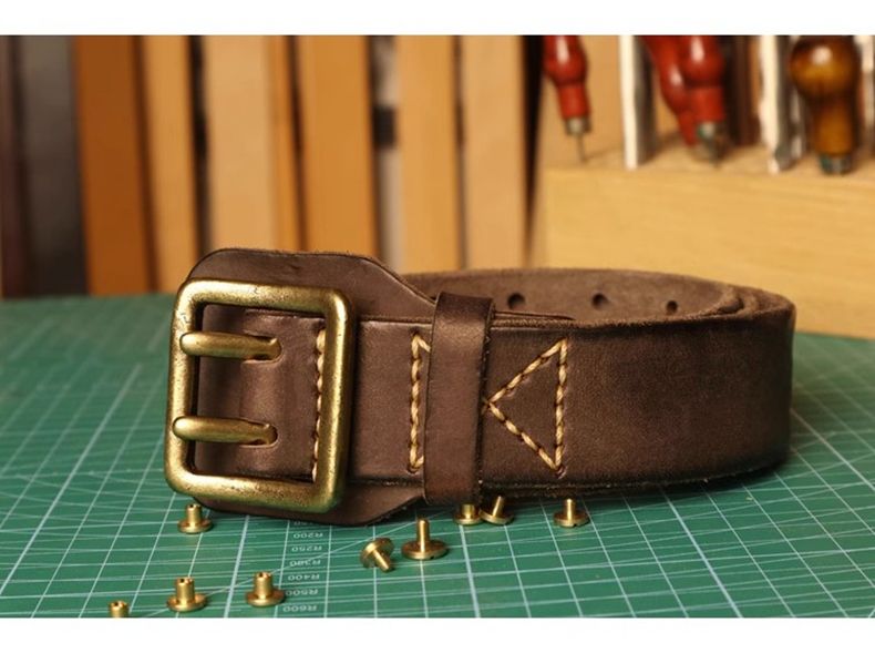 HOT Original Handmade Double-needle Buckle Men's Washed Water Made Old ho Jeans Genuine Leather y2k Army Tactical Belt_voghion.com