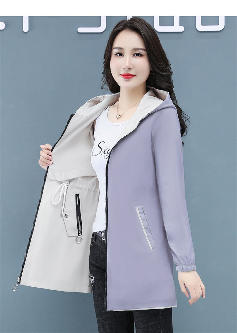 Double-Sided Trench Coat Women 2022 New Spring Autumn Clothes Hooded Large Size Long Windbreaker Jacket Female Outerwear_voghion.com