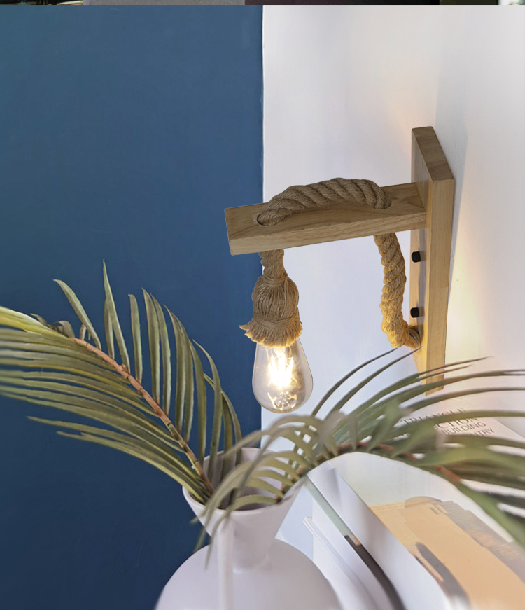 Lâmpadas de arandela de parede de madeira de corda de cânhamo Retor 110 V 220 V Moderna parede de cabeceira luminárias de banheiro interno quarto para iluminação de decoração de casa_voghion.com