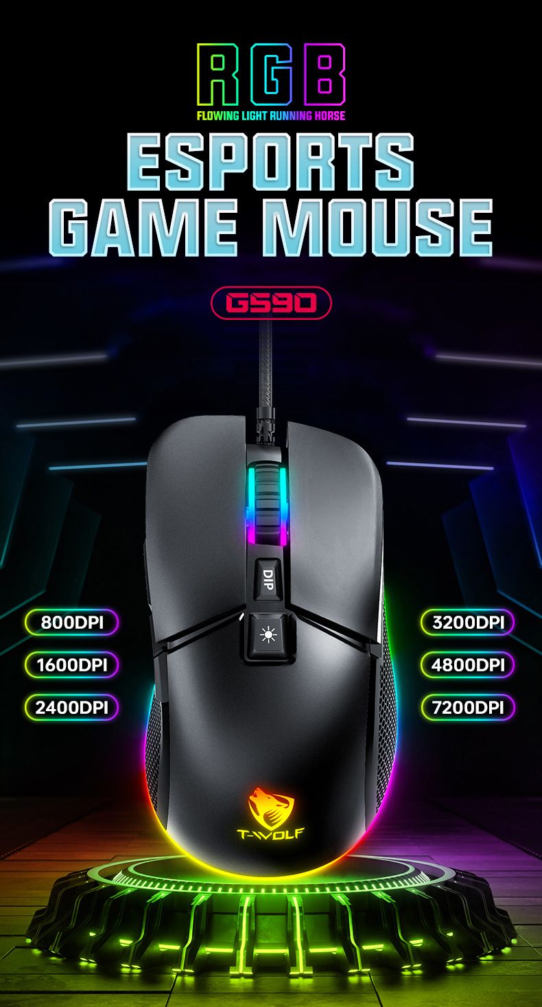 Ratón para juegos UIG590 con cable USB, mecánico, RGB, luminoso, con marquesina_voghion.com