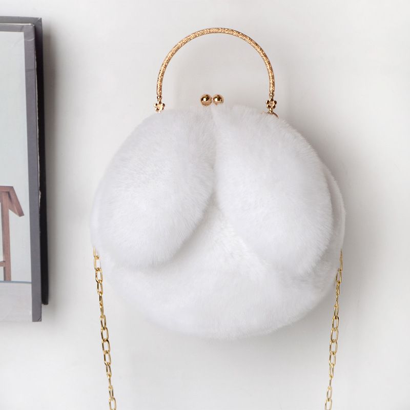 Borsa a tracolla da donna in peluche, borsa portatile da principessa, borsa in peluche, nuova borsa a catena, borsa con orecchie di coniglio abbinate_voghion.com