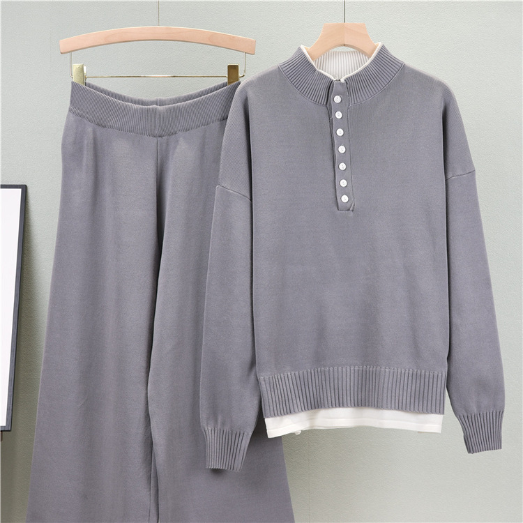 Vêtements pour femmes printemps mode net célébrité costume professionnel femme rétro chic style occidental tricoté pantalon large costume deux pièces_voghion.com