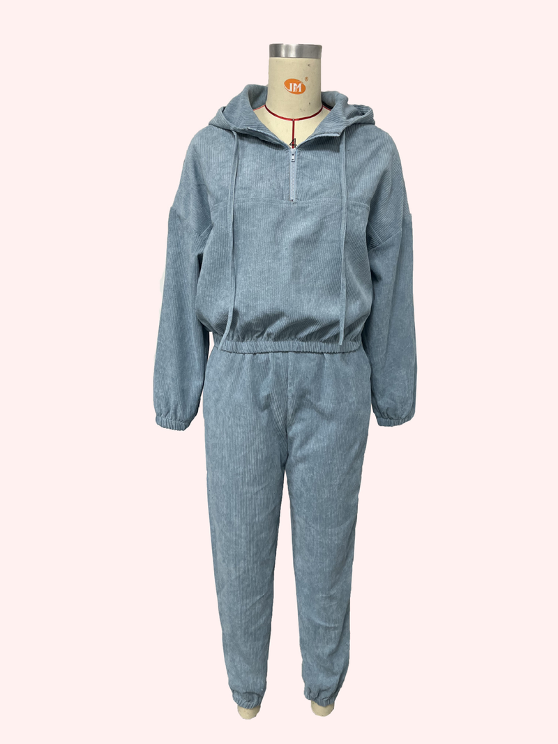 Damenbekleidung neues zweiteiliges Set mit langärmeligem Damen-Hosenanzug mit Kapuze und Reißverschluss_voghion.com