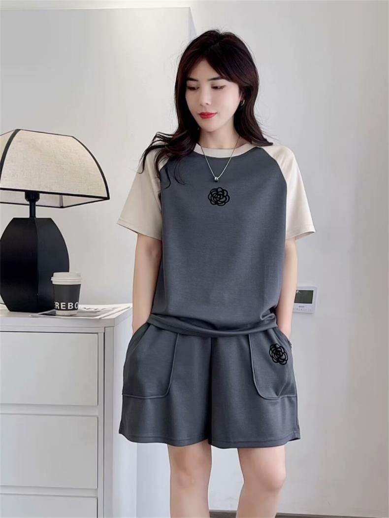Lässiges 2-teiliges Damen-Sommerset – Kurzarmoberteil aus Baumwolle und Shorts in Kontrastfarbe (lockere Passform, große Größe, sportlicher Stil)_voghion.com