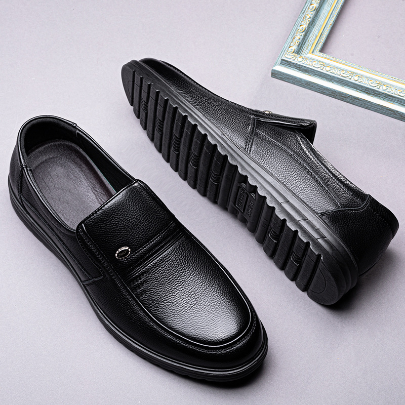 Leather Genuine Leather, Business Attire Men, Middle-aged, Soft Soled, Cowhide, Dad Shoes, Autumn And Winter, With Added_voghion.com