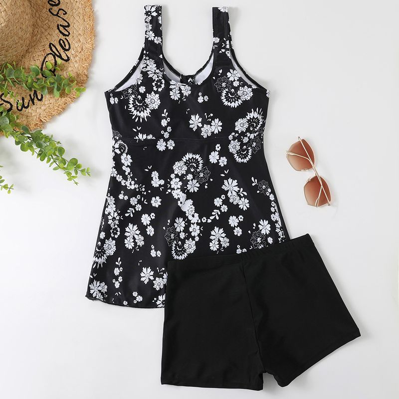 border New Split Bikini Digital Printed Shorts With Drawstring Gathered Swimsuit For Women_voghion.com