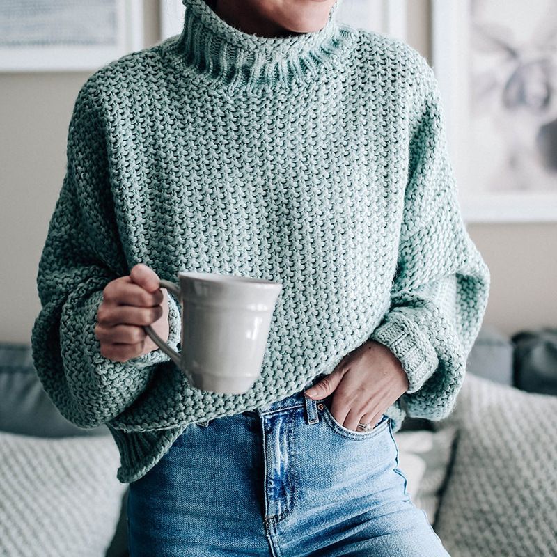 Pullover für Damen, Herbst und Winter, neuer lockerer Rollkragenpullover, großer Pullover für Damen_voghion.com