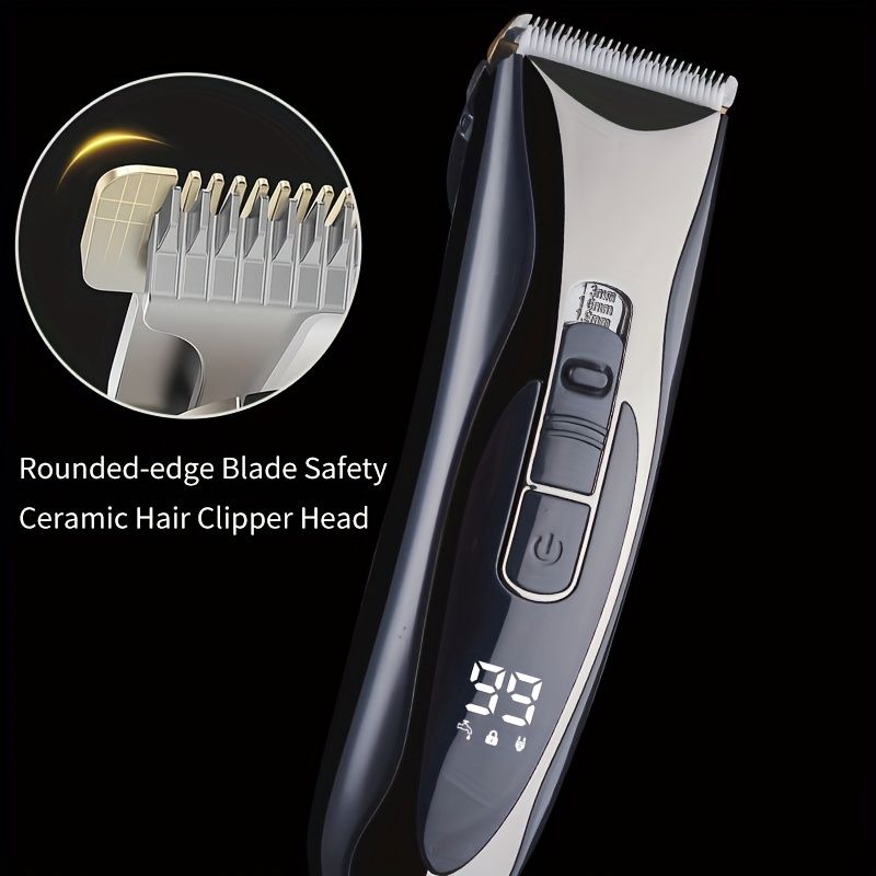 Waterproof Electric Hair Clipper with LED LCD Screen Ideal for Men's Hair Cutting and Grooming, Rechargeable Hair Cutting with Pusher for Precision C_voghion.com