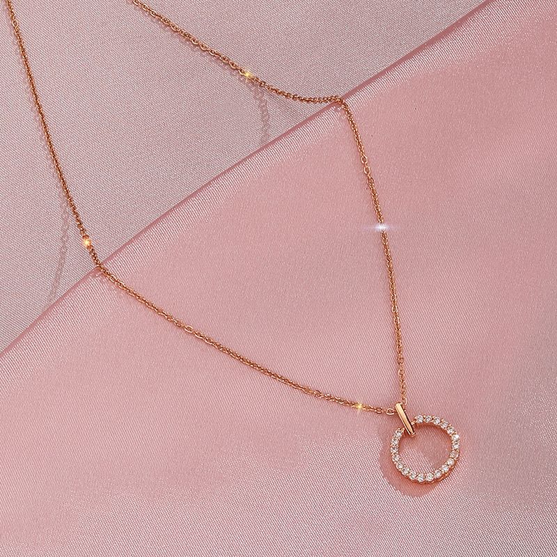 Enkelt och moderiktigt cirkel nyckelbenskedja nischdesign halsband kvinnligt ins trendigt nät rött temperament enkelt diamanthänge_voghion.com