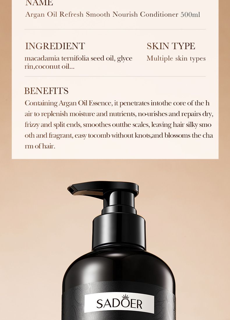 SADOER Argan Oil Refreshing Smoothing Nourishing Hair Conditioner And Hair Mask 500ml, Soft And Glossy ,Herbal Hair Care, Strengthen Hair_voghion.com