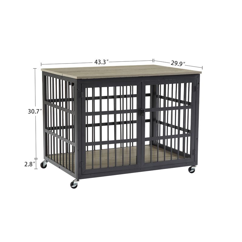 Furniture Style Dog Crate Wrought Iron Frame Door With Side Openings, Grey, 43.3''W X 29.9''D X 33.5''H._voghion.com