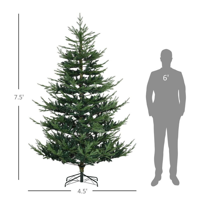 7.5 Ft Artificial Christmas Tree, Pine Hinged Xmas Tree With 1218 Realistic Branches, Steel Base, Auto Open, Green_voghion.com