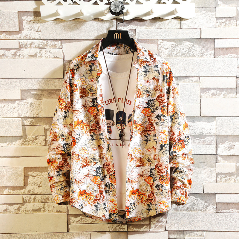 Spring And Autumn New Men's Printed Long Sleeve Floral Shirt_voghion.com