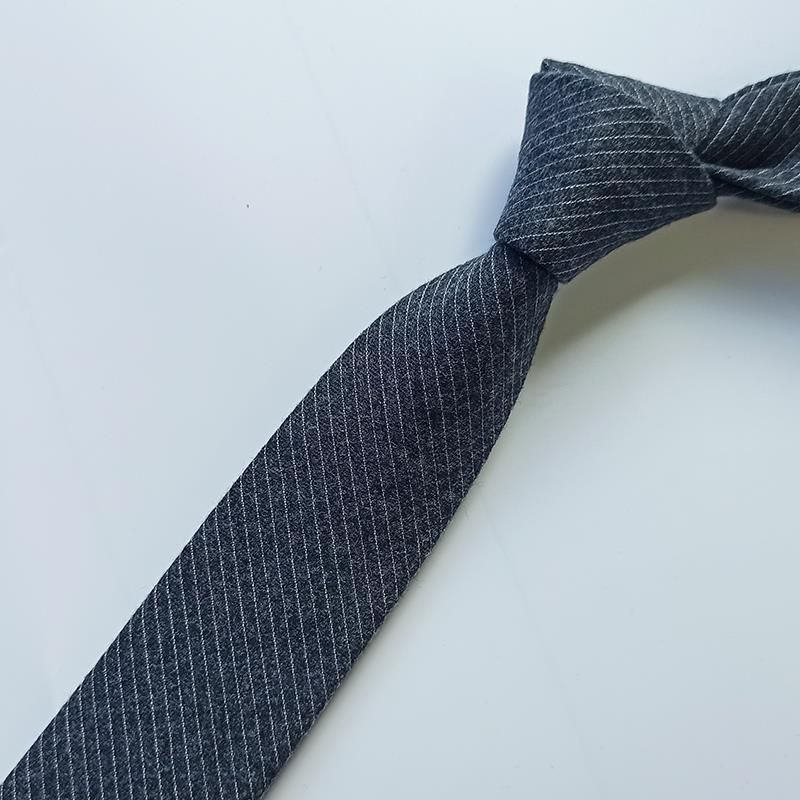 Cravatta casual stretta da uomo, 6 cm, stile retrò britannico, in lana, grigia, formale, nera, versatile, pied de poule_voghion.com
