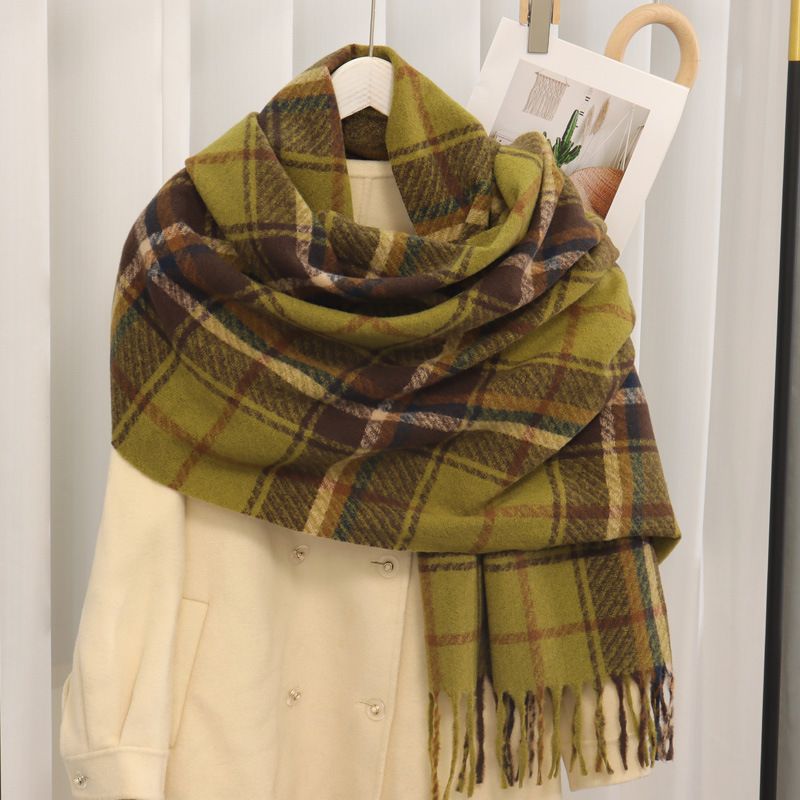 Cashmere Plaid Scarf Warm Thick Shawl Autumn Winter Korean Style High-end Versatile Neck Warmer For Women_voghion.com