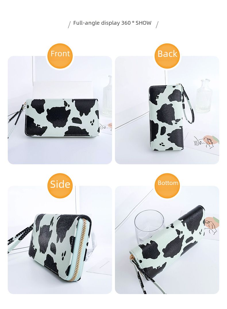 Cross-border Women's bag wholesale 2022 summer Korean style contrast color milk pattern multi-compartment wallet long horizontal clutch_voghion.com