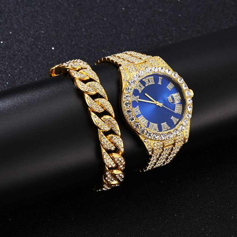 Collana con orologio da uomo Hip Hop Iced Out AAA con catena cubana a 2 file e orologio + bracciale + set punk rapper_voghion.com