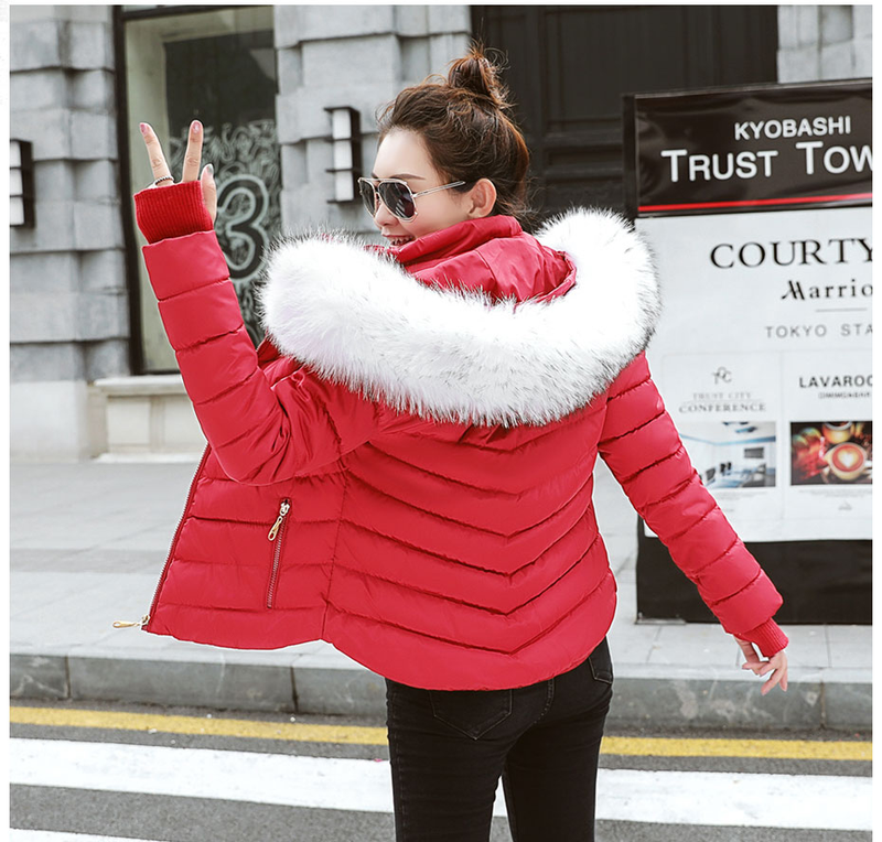 Vinterjacka Dam Parkas för kappa Mode Kvinnlig dunjacka med huva Stor fuskpälskrage Kappa 2019 Höst_voghion.com