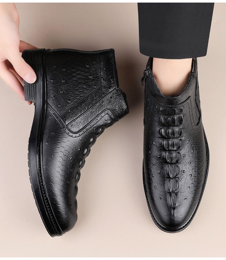 Herrenschuhe, Freizeitschuhe aus Leder, Herren-Schuhe mit weicher Sohle, warme Samt-Stiefeletten, hohe Funktionsschuhe aus Leder_voghion.com